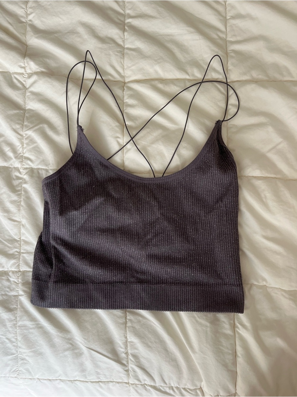 Urban Outfitters Out From Under Women's Strappy Ribbed Crop Tank Top - Gray